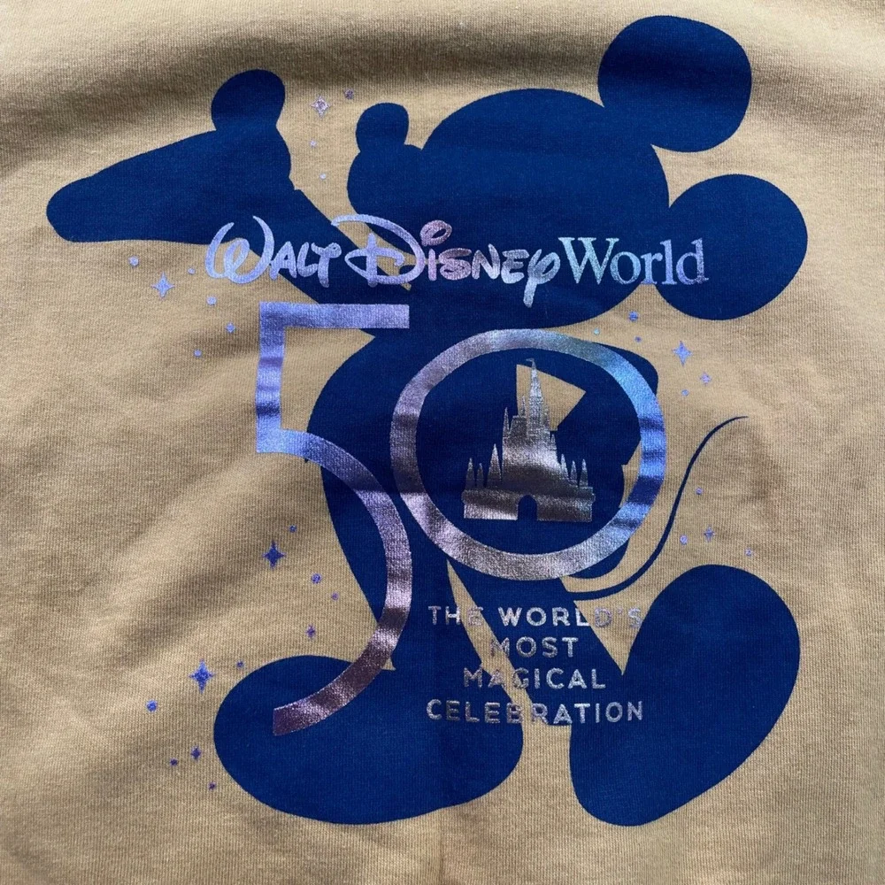 Disney World 50th Anniversary Hoodie Mens Large Mustard Yellow Mickey Mouse 50